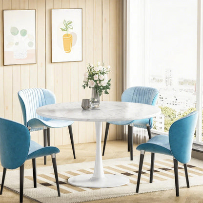 AWQM 31.5" Modern Round Tulip Dining Table with MDF Top & Metal Pedestal Base, Perfect for Dining Room, Kitchen, Living Room, or Café - Seats 2-4 People with 0.71" Thickened Tabletop