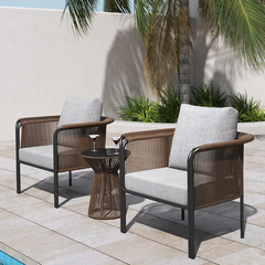 AWQM 2 Persons Modern Coffee Rattan Outdoor Sofa Set with Glass Top Coffee Table and Gray Cushion Set of 3