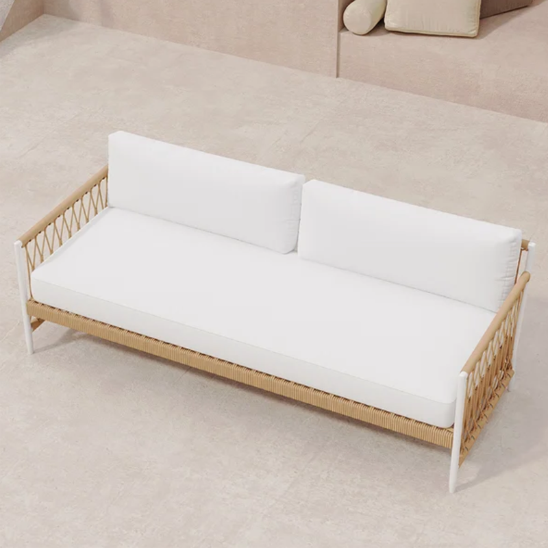 AWQM 3 Persons Woven Rope Ropipe Outdoor Sofa with White Polyester Pillow Cushion