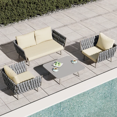 AWQM  4 Persons Outdoor Sectional Sofa Set with Webbing Seats and Cushions