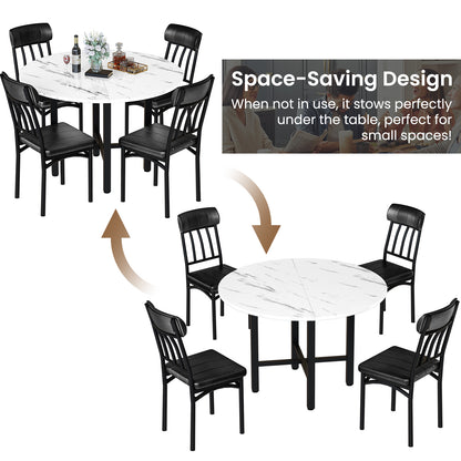 AWQM Round Dining Table Set for 4, Wood Circle Kitchen Table and Chairs Set for 4, Modern Dining Room Sets with 4 Faux Leather Chairs, Round Dinner Table for Small Space