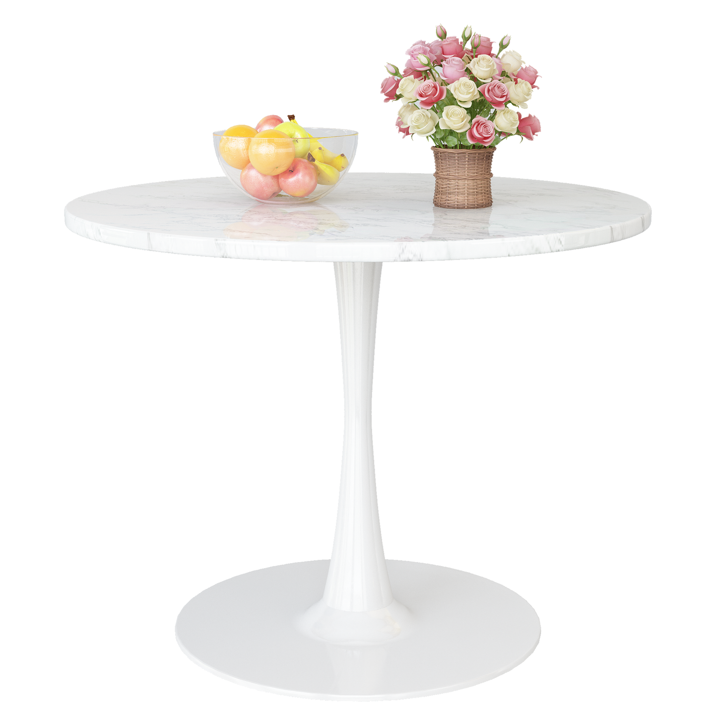 AWQM 31.5" Modern Round Tulip Dining Table with MDF Top & Metal Pedestal Base, Perfect for Dining Room, Kitchen, Living Room, or Café - Seats 2-4 People with 0.71" Thickened Tabletop