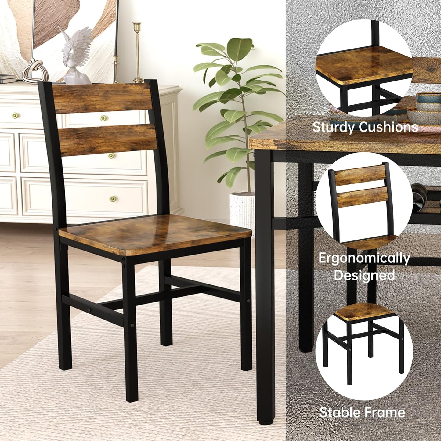 AWQM 5-Piece Dining Set with Storage Chairs, Wood Table and Chairs for 4, Ideal for Apartments, Breakfast Nooks, Small Kitchens, Black