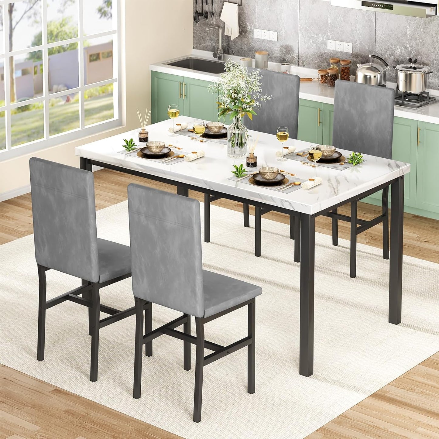 AWQM Modern Kitchen Marble Dining Table Set for 4