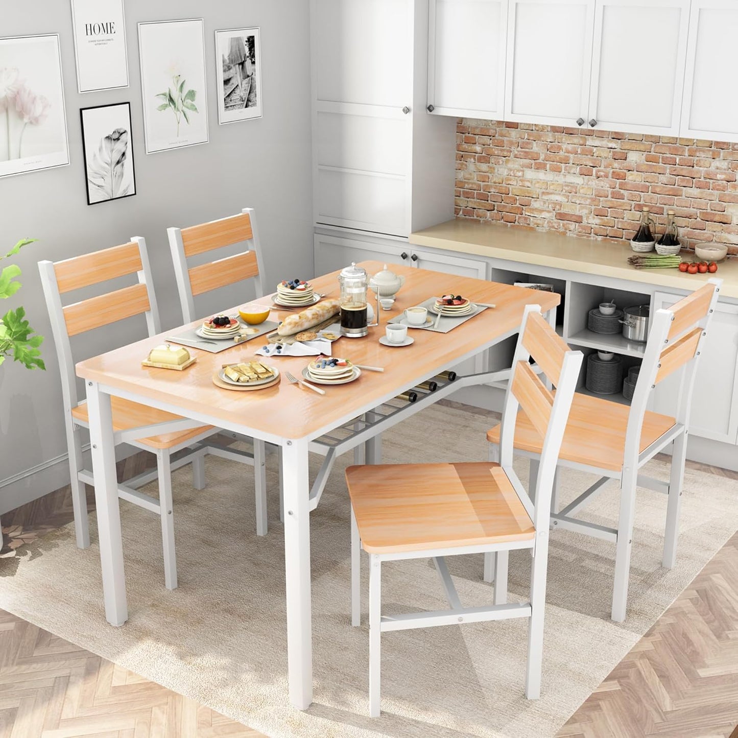AWQM 5-Piece Dining Set with Storage Chairs, Wood Table and Chairs for 4, Ideal for Apartments, Breakfast Nooks, Small Kitchens, Black