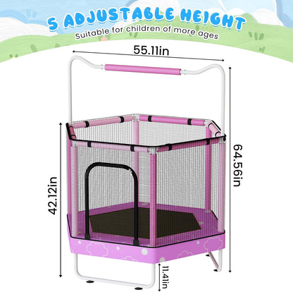 AWQM 55" Hexagon Trampoline, Indoor/Outdoor Trampoline, Safety Enclosure Net and Adjustable Handrail, 500lbs Capacity, 7-in-1
