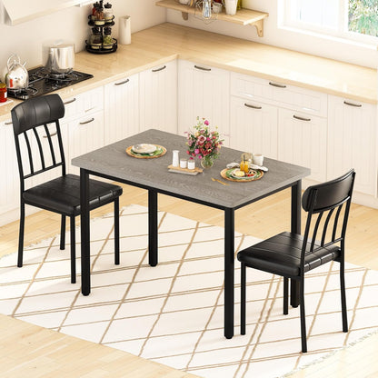 AWQM 3 Piece Dining Table Set for 2, Small Industrial Kitchen Table and 2 Chairs, Kitchen Breakfast Dining Table Set, Breakfast Table Set for Dining Room, Living Room, Apartment, Small Space