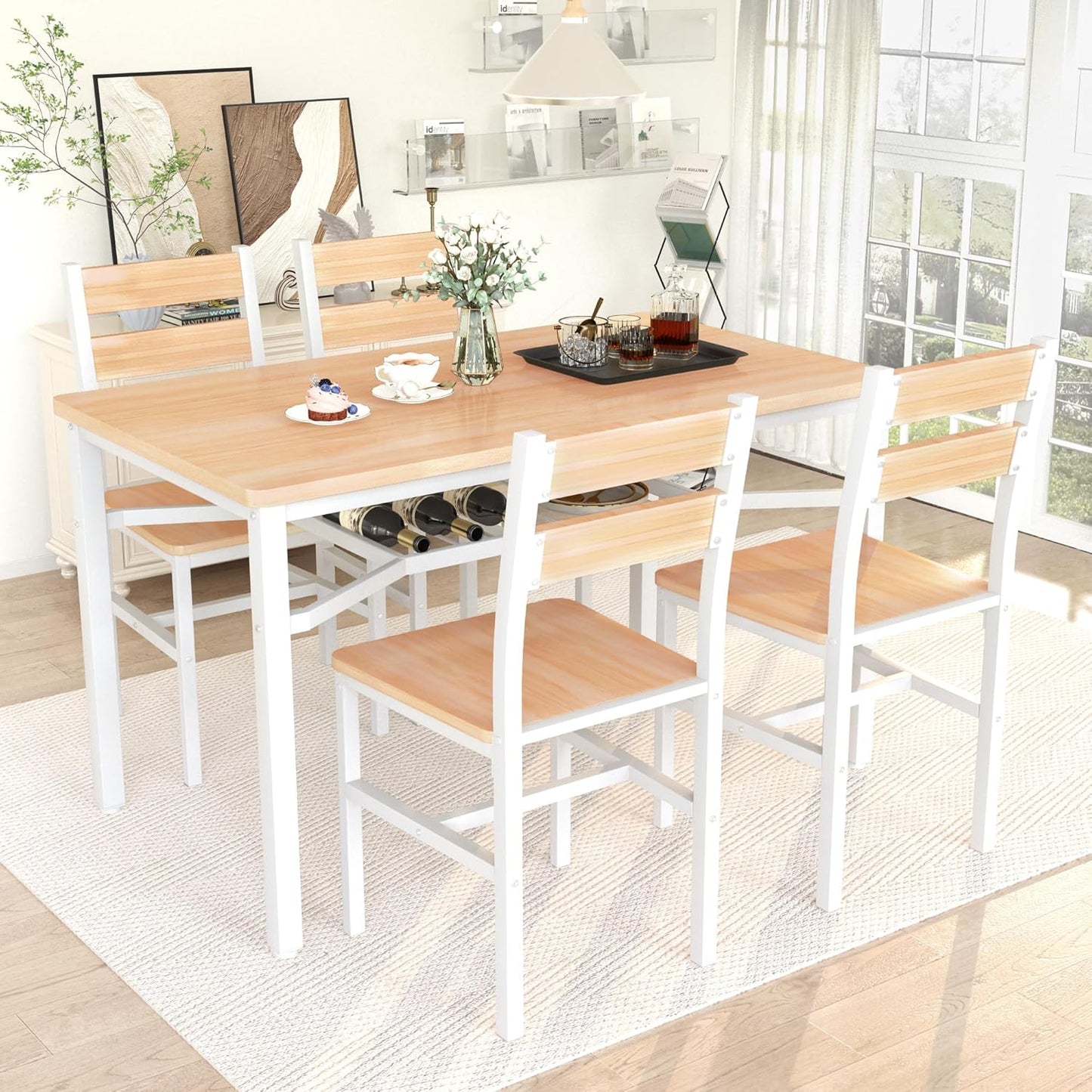 AWQM 5-Piece Dining Set with Storage Chairs, Wood Table and Chairs for 4, Ideal for Apartments, Breakfast Nooks, Small Kitchens, Black