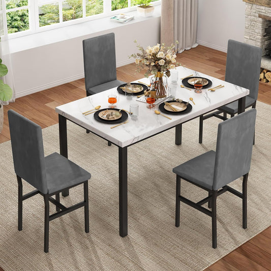 AWQM Modern Kitchen Marble Dining Table Set for 4