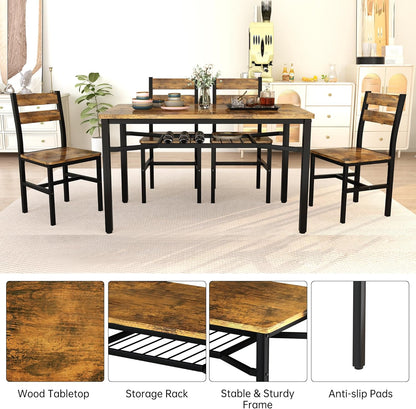 AWQM 5-Piece Dining Set with Storage Chairs, Wood Table and Chairs for 4, Ideal for Apartments, Breakfast Nooks, Small Kitchens, Black