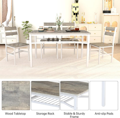 AWQM 5-Piece Dining Set with Storage Chairs, Wood Table and Chairs for 4, Ideal for Apartments, Breakfast Nooks, Small Kitchens, Black
