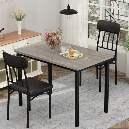 AWQM 3 Piece Dining Table Set for 2, Small Industrial Kitchen Table and 2 Chairs, Kitchen Breakfast Dining Table Set, Breakfast Table Set for Dining Room, Living Room, Apartment, Small Space