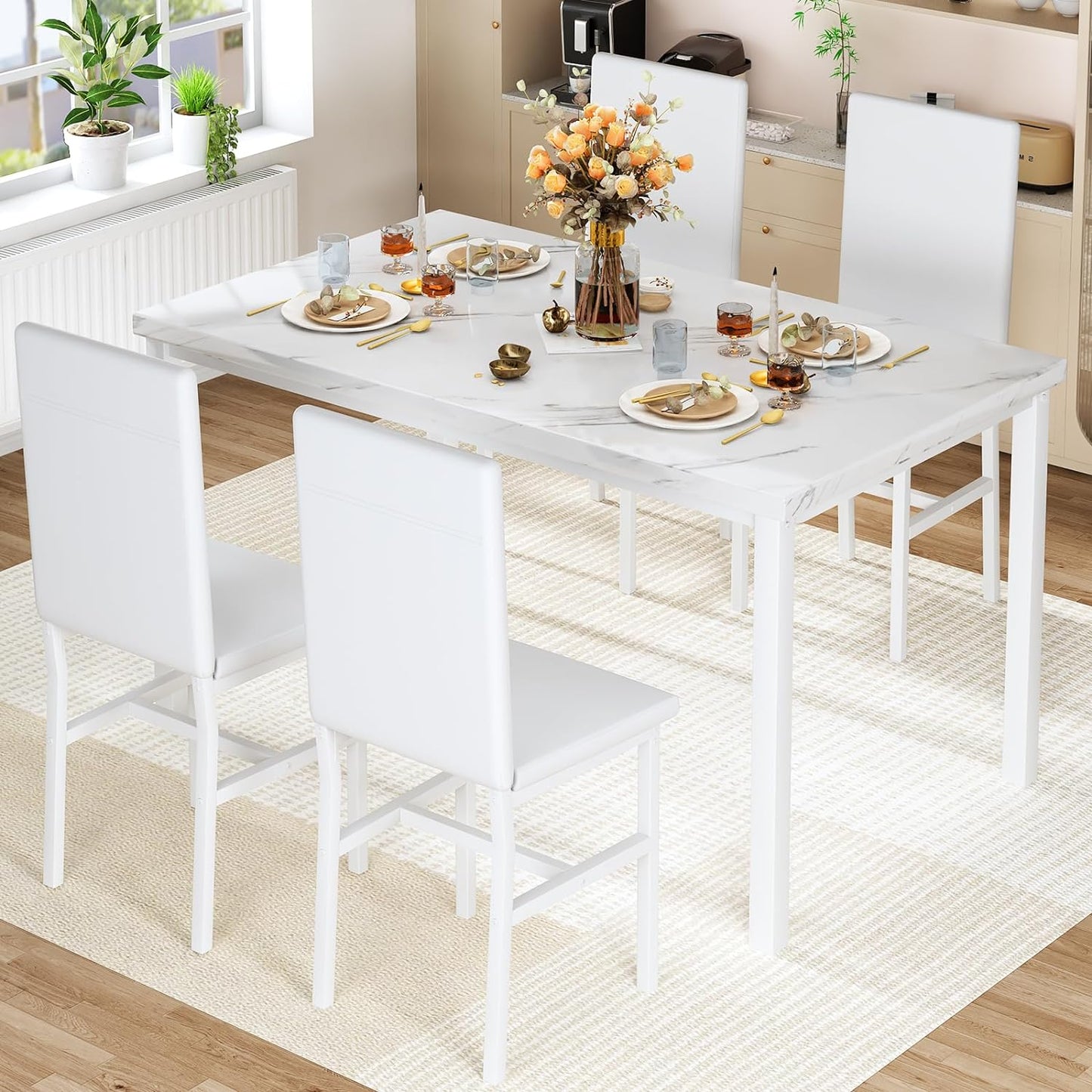 AWQM Modern Kitchen Marble Dining Table Set for 4