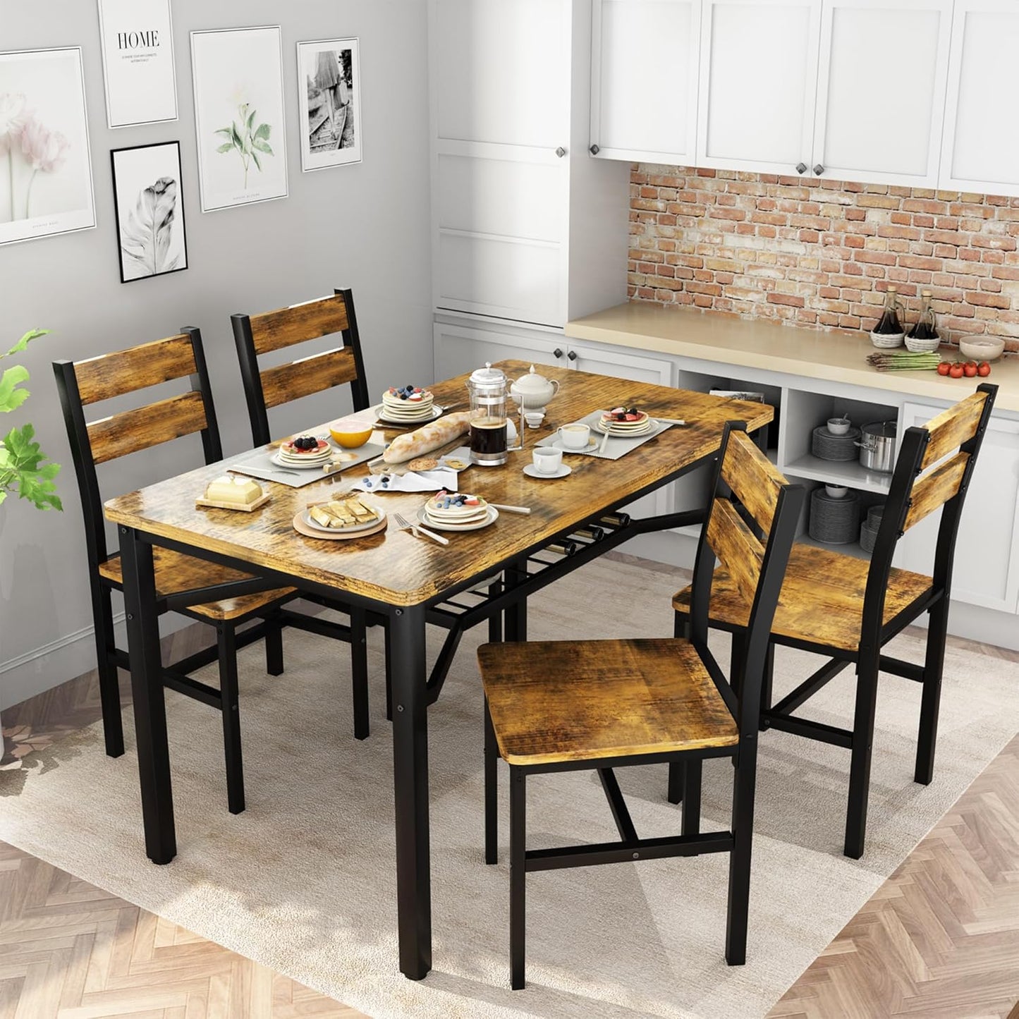 AWQM 5-Piece Dining Set with Storage Chairs, Wood Table and Chairs for 4, Ideal for Apartments, Breakfast Nooks, Small Kitchens, Black