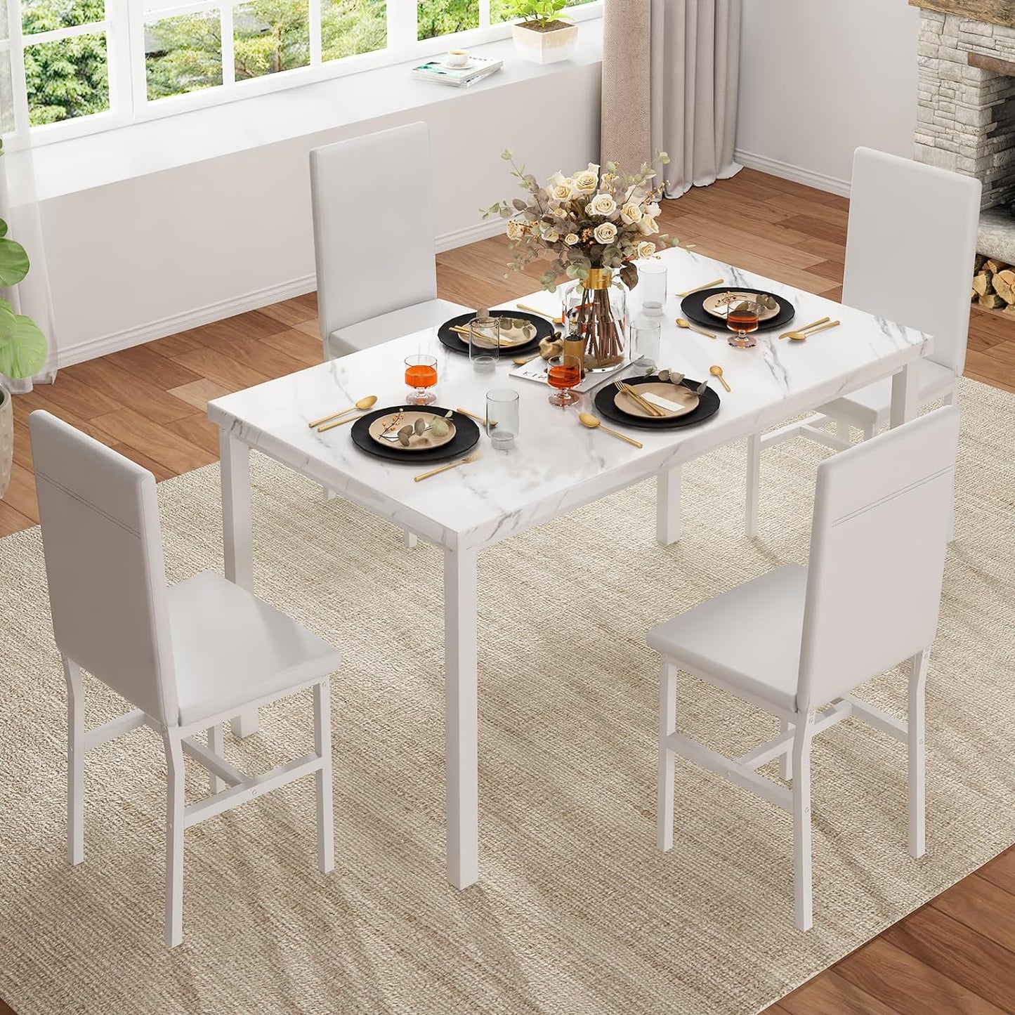 AWQM Modern Kitchen Marble Dining Table Set for 4