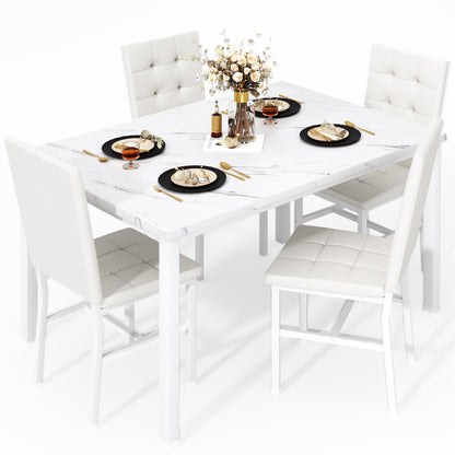 AWQM Dining Table Set for 4,Faux Marble Kitchen Table and Chairs Set of 4, Modern Dining Room Set for 4,Dinner Table Set with Velvet Chairs, Dining Set for Small Spaces