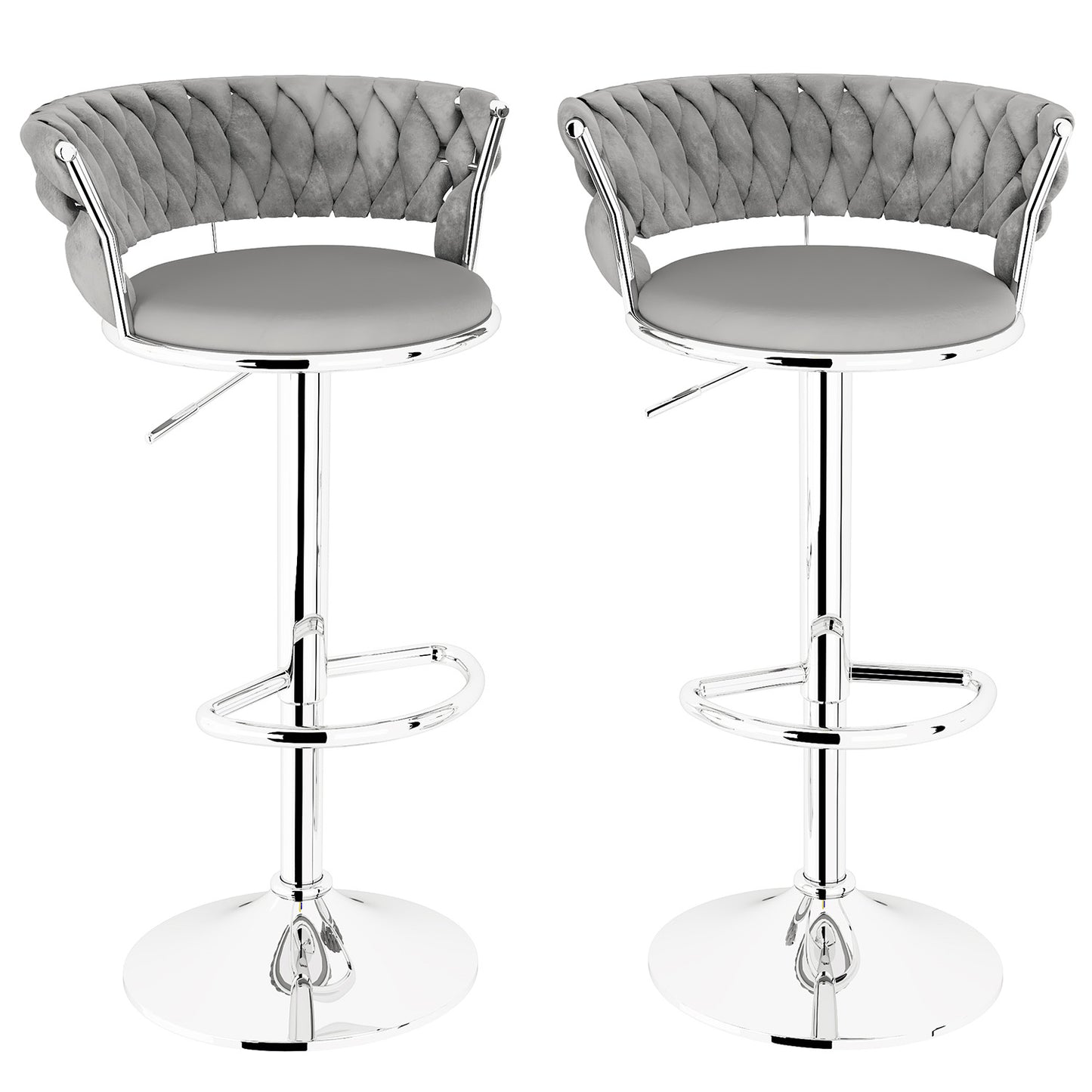 AWQM Velvet Bar Stools Set of 2 - Adjustable Height Swivel Kitchen Stools with Low Back for Dining Room, Breakfast Bar, Home Decor, and Entertaining Guests
