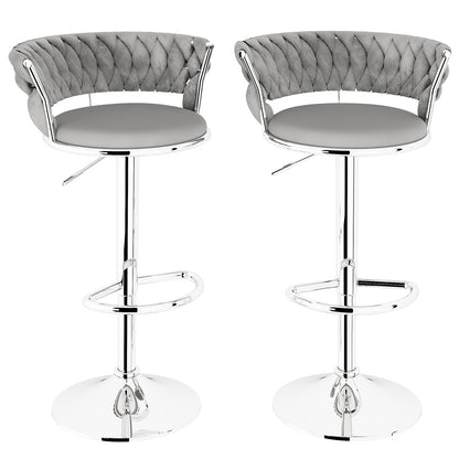 AWQM Velvet Bar Stools Set of 2 - Adjustable Height Swivel Kitchen Stools with Low Back for Dining Room, Breakfast Bar, Home Decor, and Entertaining Guests