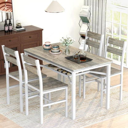 AWQM 5-Piece Dining Set with Storage Chairs, Wood Table and Chairs for 4, Ideal for Apartments, Breakfast Nooks, Small Kitchens, Black