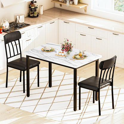 AWQM 3 Piece Dining Table Set for 2, Small Industrial Kitchen Table and 2 Chairs, Kitchen Breakfast Dining Table Set, Breakfast Table Set for Dining Room, Living Room, Apartment, Small Space