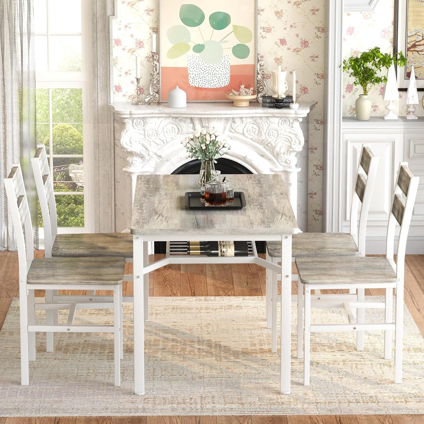 AWQM 5-Piece Dining Set with Storage Chairs, Wood Table and Chairs for 4, Ideal for Apartments, Breakfast Nooks, Small Kitchens, Black