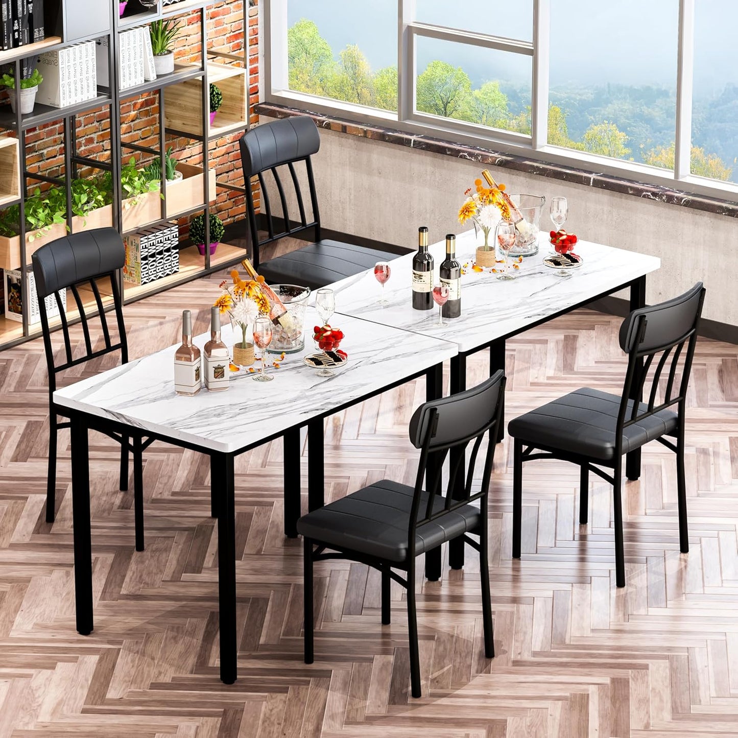 AWQM 3 Piece Dining Table Set for 2, Small Industrial Kitchen Table and 2 Chairs, Kitchen Breakfast Dining Table Set, Breakfast Table Set for Dining Room, Living Room, Apartment, Small Space