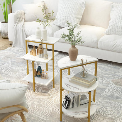 AWQM Faux Marble Table Set,Coffee Table & 2 Side Table, Faux Marble Tabletop and Metal Frame, 3 Piece Table Sets, for Living Room Apartment