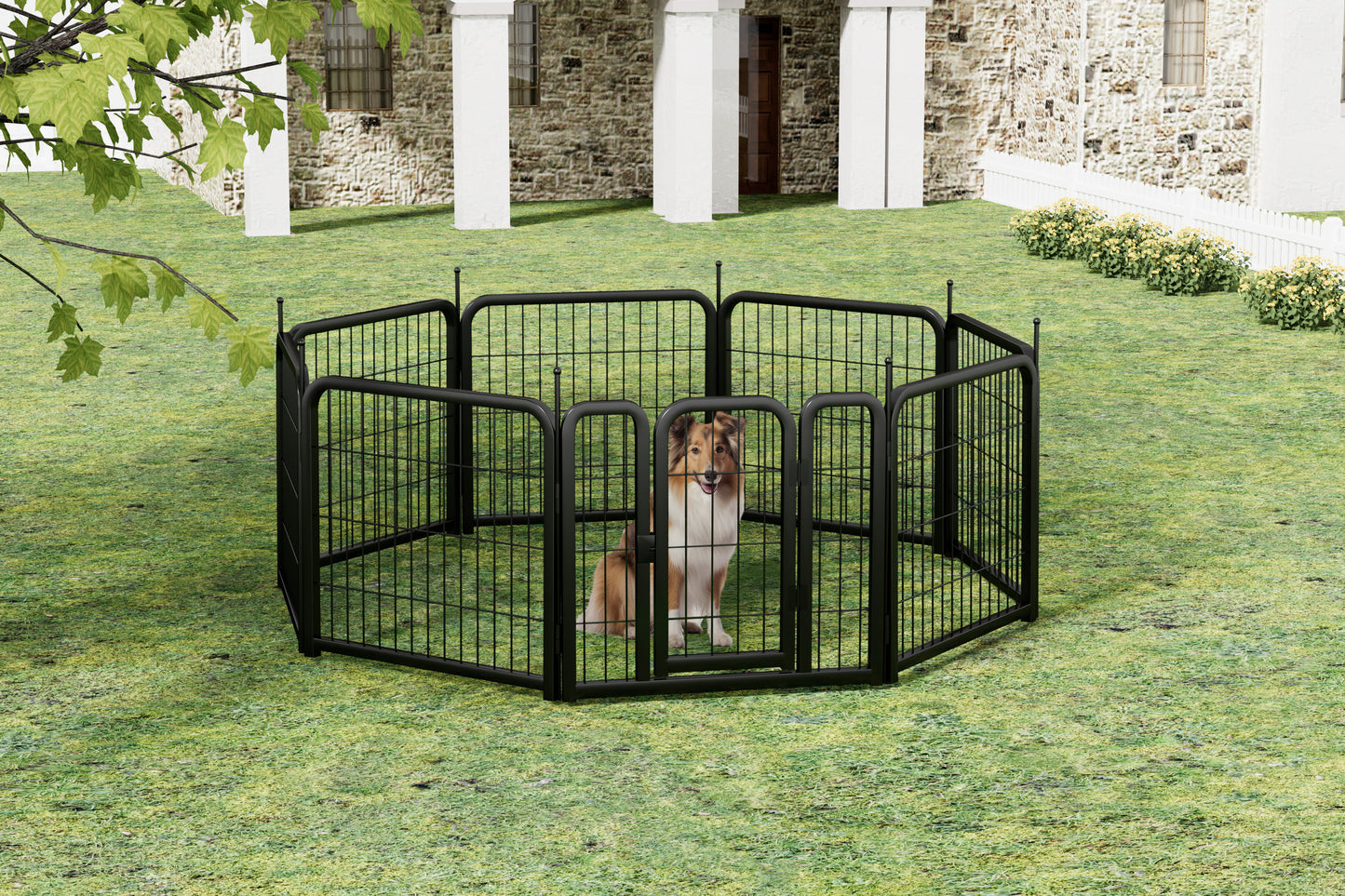 AWQM Outdoor Dog Fence, 8 Panel Dog Fence 31 Inch Small Dog Pet Fence