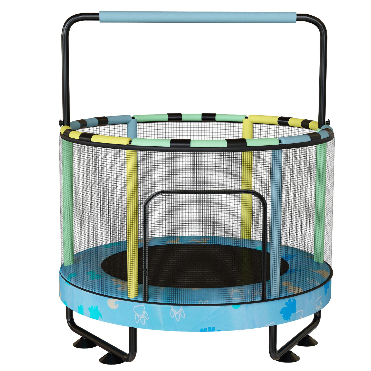 AWQM 55" 7-in-1 Round Trampoline for Kids Boys & Girls Ages 1-8, Indoor & Outdoor Trampoline for Fun, Adjustable Height Handrail ＆ Enclosed Safety Net ＆ Durable Designs for Toddlers Children