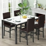 AWQM 5 Peice Dining Table Set, Faux Marble Dining Room Table and Chairs Set, Rectangle Kitchen Table Set with Durable Metal Frame and Upholstered Chairs, White