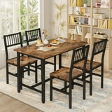 AWQM 5 Piece Kitchen Table and Chairs Set, Dining Table Set for 4, Dining Table Set with Metal Frame, Industrial Table for Kitchen, Dining Room, Restaurant, Rustic Brown