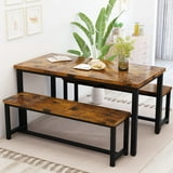 AWQM Dining Table Set with 2 Benches, Kitchen Table Set for 4,3 Piece Farmhouse Dining Room Table Set, Industrial Breakfast Nook Table Set for Small Space, Rustic Brown