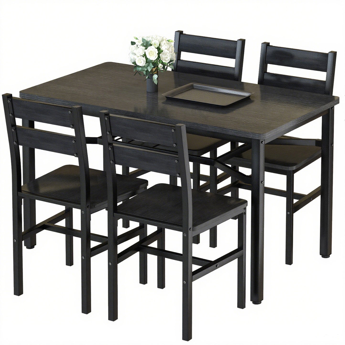 AWQM 5-Piece Dining Set with Storage Chairs, Wood Table and Chairs for 4, Ideal for Apartments, Breakfast Nooks, Small Kitchens, Black