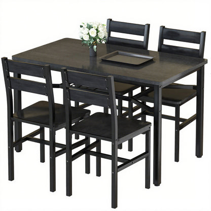 AWQM 5-Piece Dining Set with Storage Chairs, Wood Table and Chairs for 4, Ideal for Apartments, Breakfast Nooks, Small Kitchens, Black