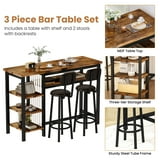 AWQM Bar Table and Chairs Set with Backrest for 2, Kitchen Counter Height Table Set with 4 Storage Shelves, Modern Pub Table with 2 PU Upholstered Stools for Kitchen, Dining Room, Rustic Brown+Black