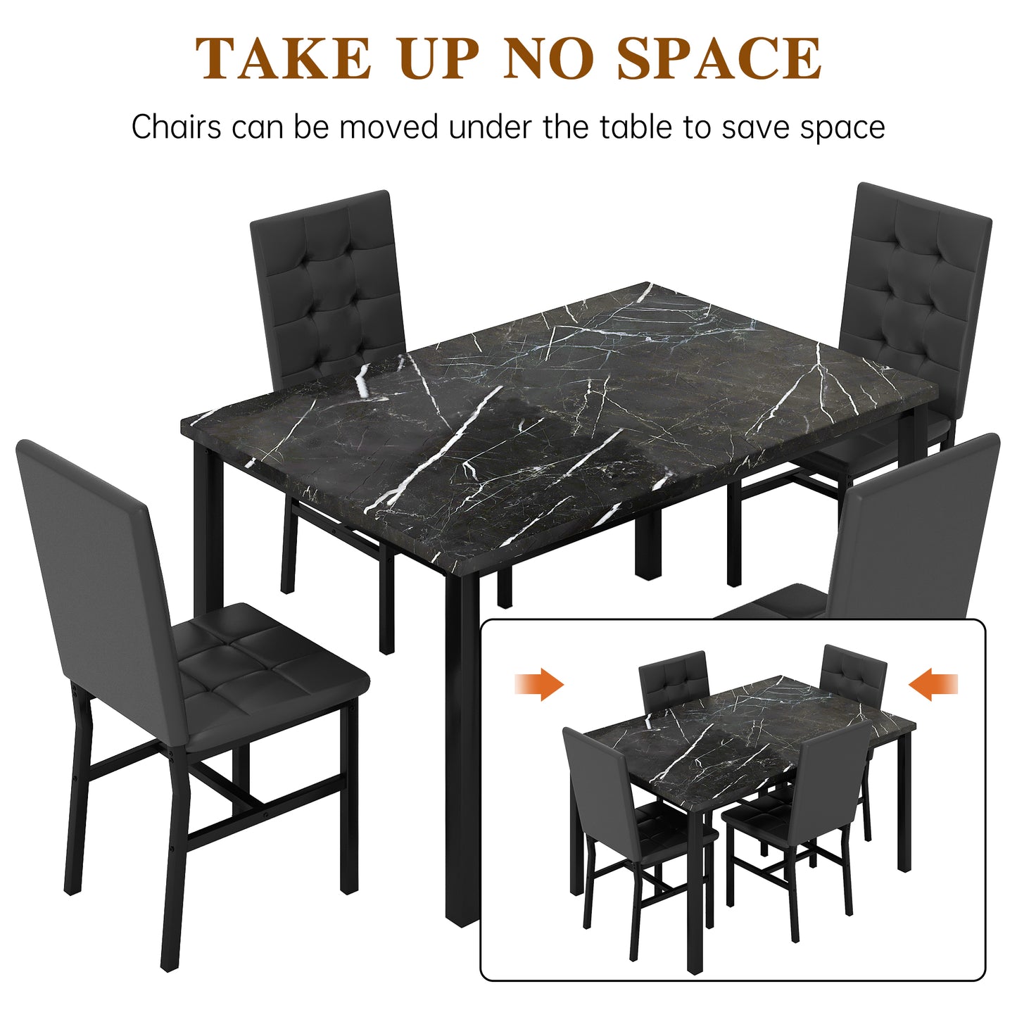 AWQM Dining Table Set for 4,Faux Marble Kitchen Table and Chairs Set of 4, Modern Dining Room Set for 4,Dinner Table Set with Velvet Chairs, Dining Set for Small Spaces