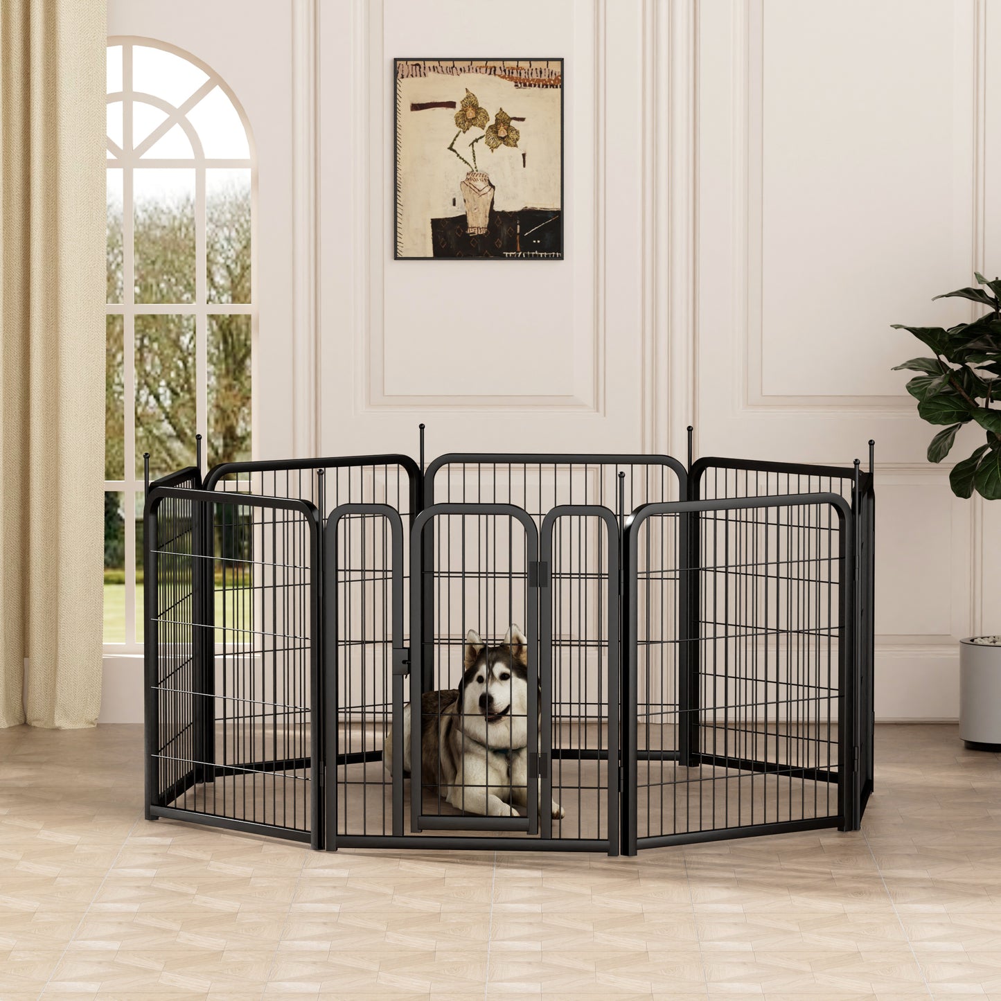 AWQM Outdoor Dog Fence, 8 Panel Dog Fence 31 Inch Small Dog Pet Fence