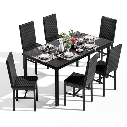 AWQM 7-piece dining table set for 6, faux marble kitchen table with 6 PU leather chairs