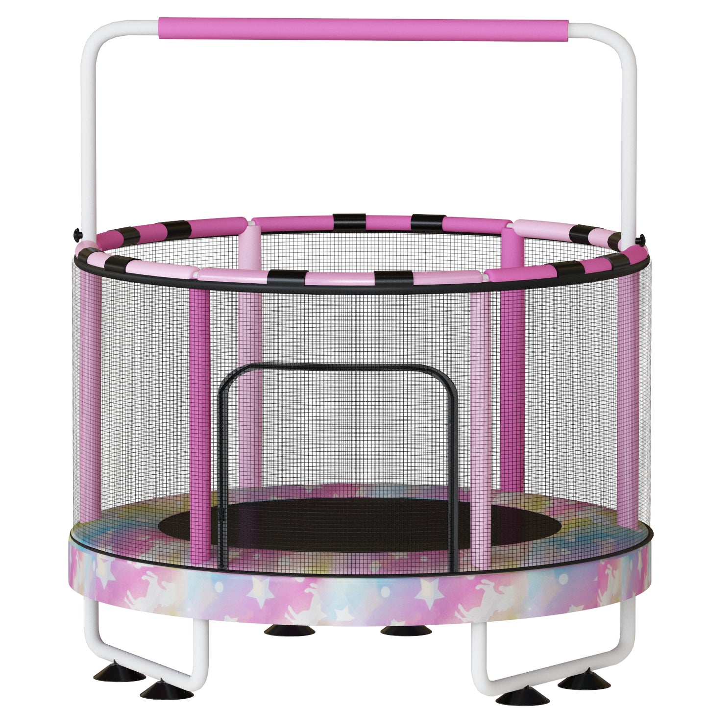 AWQM 55" 7-in-1 Round Trampoline for Kids Boys & Girls Ages 1-8, Indoor & Outdoor Trampoline for Fun, Adjustable Height Handrail ＆ Enclosed Safety Net ＆ Durable Designs for Toddlers Children