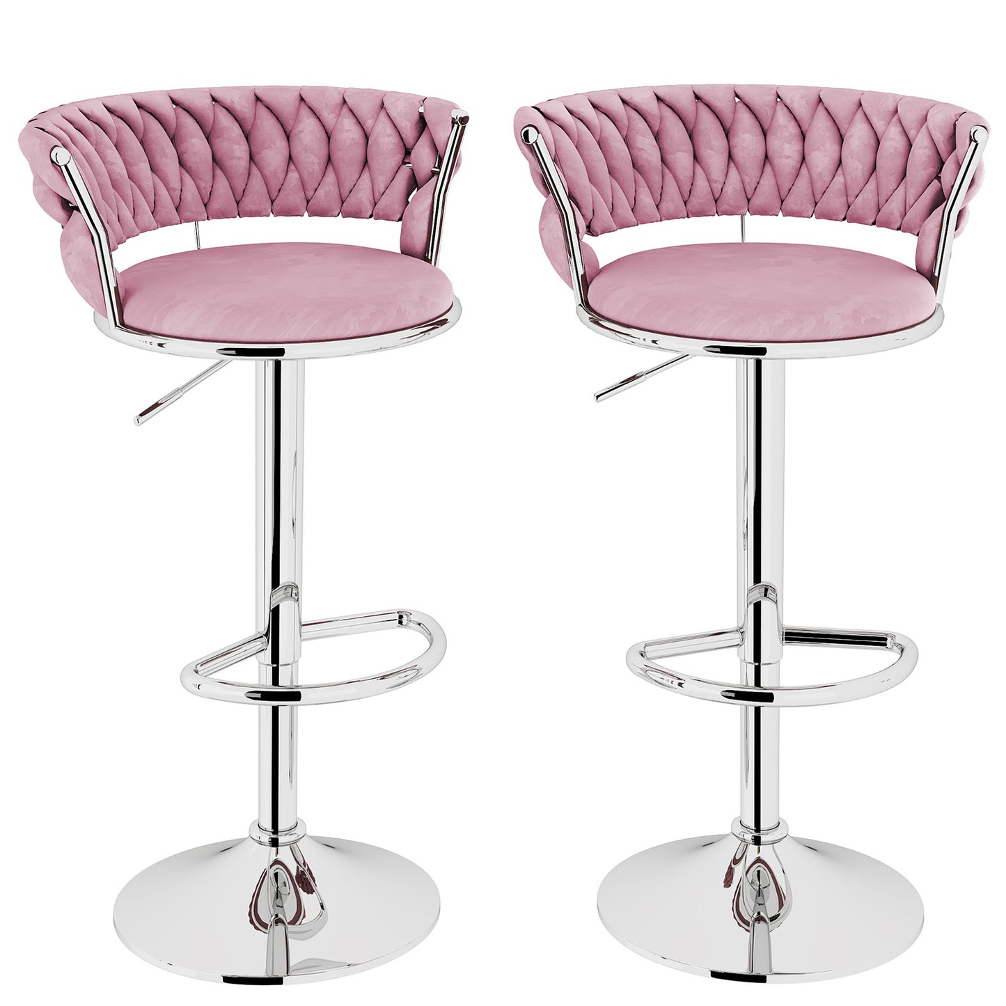 AWQM Velvet Bar Stools Set of 2 - Adjustable Height Swivel Kitchen Stools with Low Back for Dining Room, Breakfast Bar, Home Decor, and Entertaining Guests