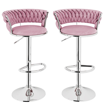 AWQM Velvet Bar Stools Set of 2 - Adjustable Height Swivel Kitchen Stools with Low Back for Dining Room, Breakfast Bar, Home Decor, and Entertaining Guests