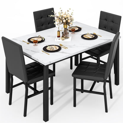AWQM Dining Table Set for 4,Faux Marble Kitchen Table and Chairs Set of 4, Modern Dining Room Set for 4,Dinner Table Set with Velvet Chairs, Dining Set for Small Spaces