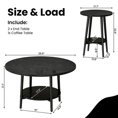 3piece Double Storage Round Coffee Table, Living Room Storage Table, Wood MDF Desktop and Metal Frame, Modern Style, Living Room/Bedroom.