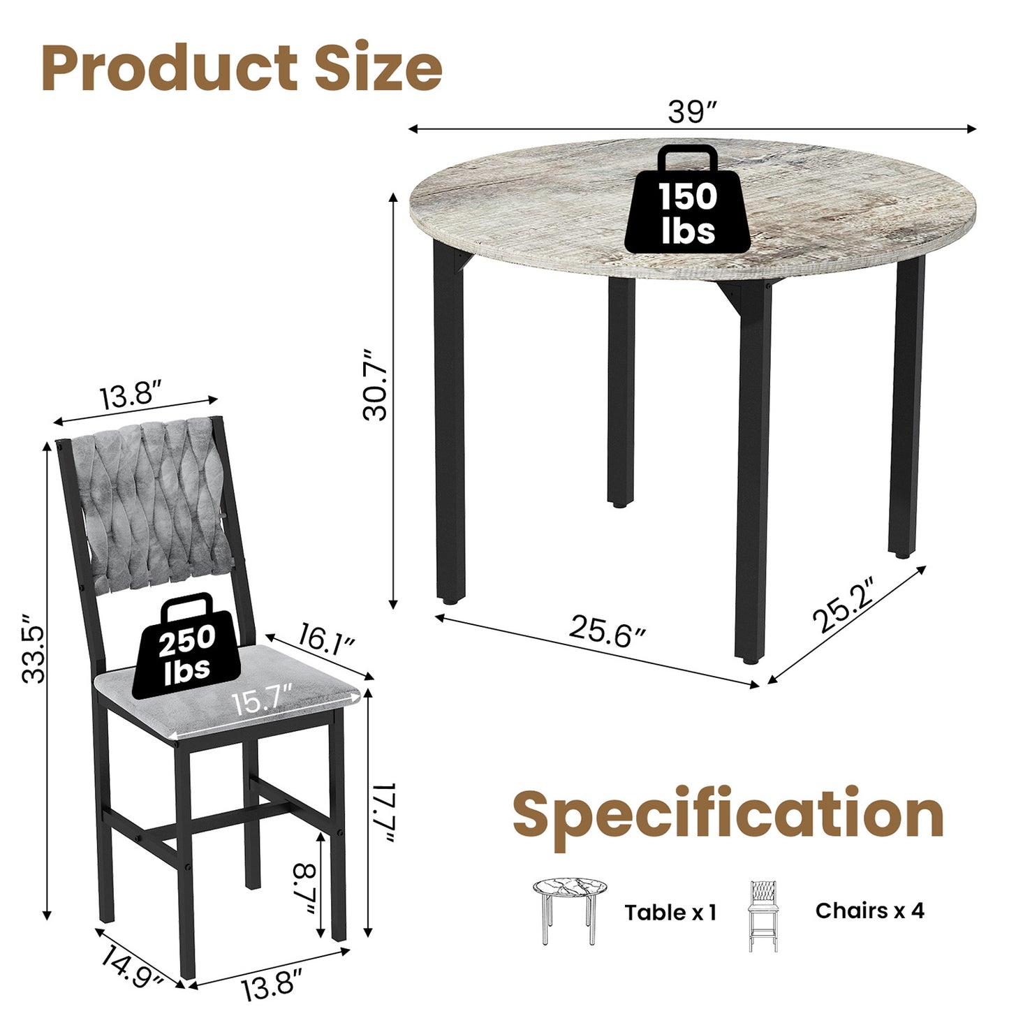 AWQM Round Dining Table Set for 4, Kitchen Dining Table Set, Round Dining Table Set for Small Space.