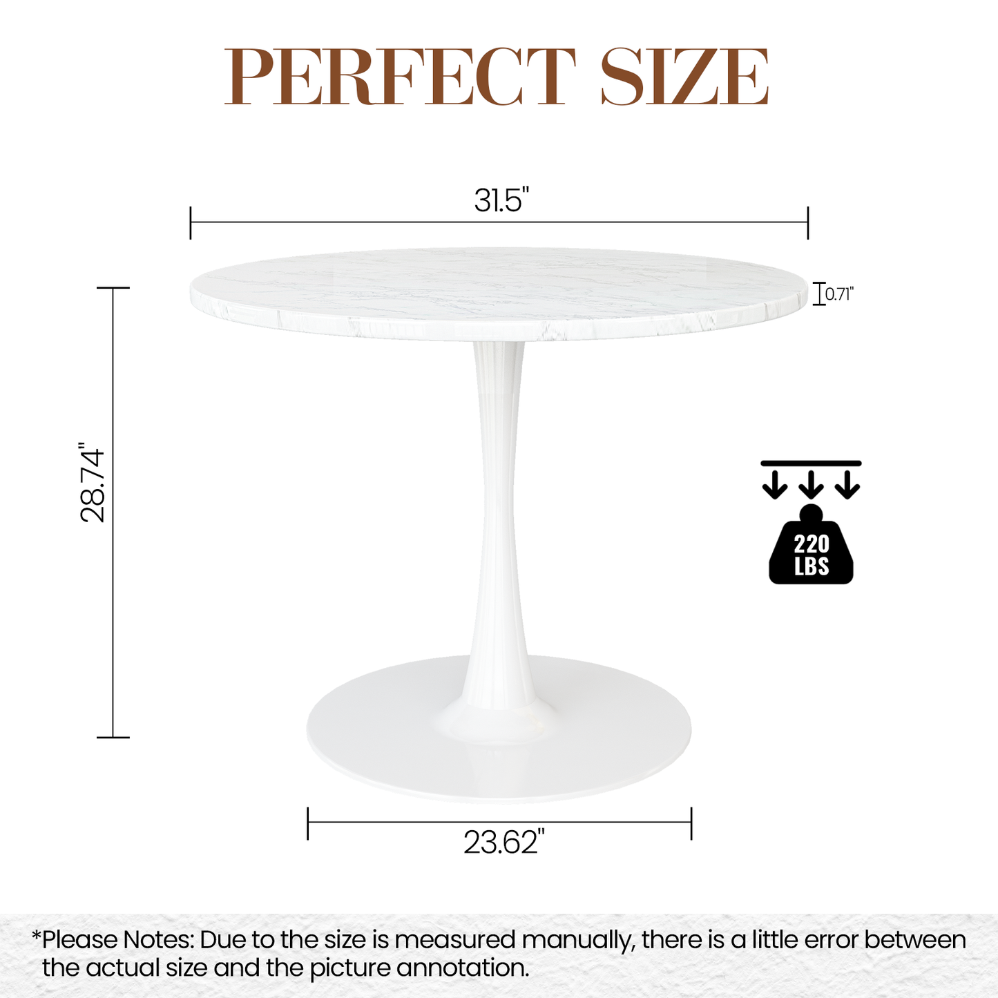 AWQM 31.5" Modern Round Tulip Dining Table with MDF Top & Metal Pedestal Base, Perfect for Dining Room, Kitchen, Living Room, or Café - Seats 2-4 People with 0.71" Thickened Tabletop