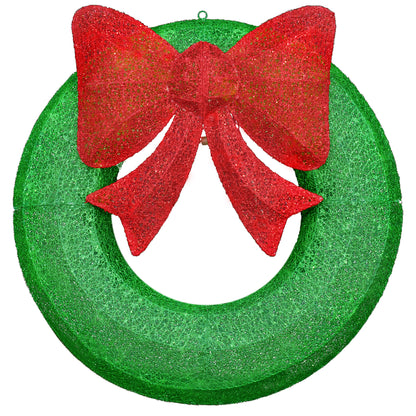 AWQM Metal Outdoor Green Pre-Lit Christmas Wreath Decoration