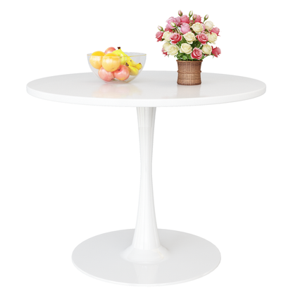 AWQM 31.5" Modern Round Tulip Dining Table with MDF Top & Metal Pedestal Base, Perfect for Dining Room, Kitchen, Living Room, or Café - Seats 2-4 People with 0.71" Thickened Tabletop