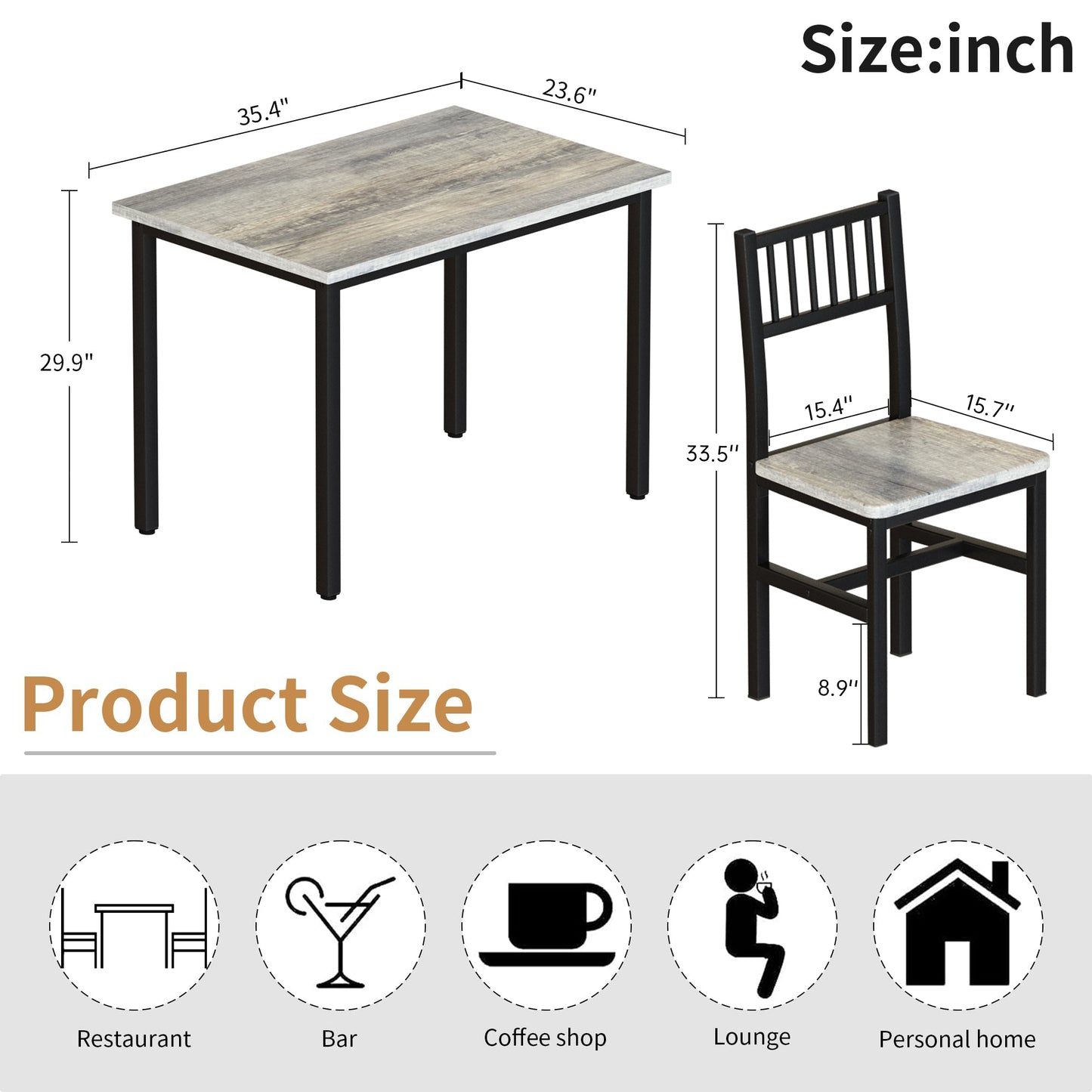 AWQM Piece Dining Table Set, Industrial Kitchen Table and 2 Chairs with Metal Frame, Dining Room Table Set, Breakfast Table Set for Small Space, Dining Room, Kitchen, Rustic Brown