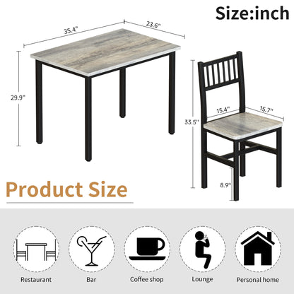 AWQM Piece Dining Table Set, Industrial Kitchen Table and 2 Chairs with Metal Frame, Dining Room Table Set, Breakfast Table Set for Small Space, Dining Room, Kitchen, Rustic Brown