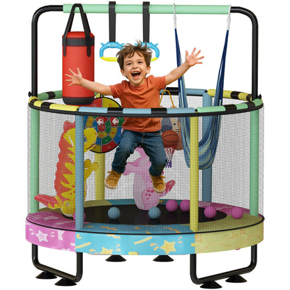 AWQM 55" 7-in-1 Round Trampoline for Kids Boys & Girls Ages 1-8, Indoor & Outdoor Trampoline for Fun, Adjustable Height Handrail ＆ Enclosed Safety Net ＆ Durable Designs for Toddlers Children